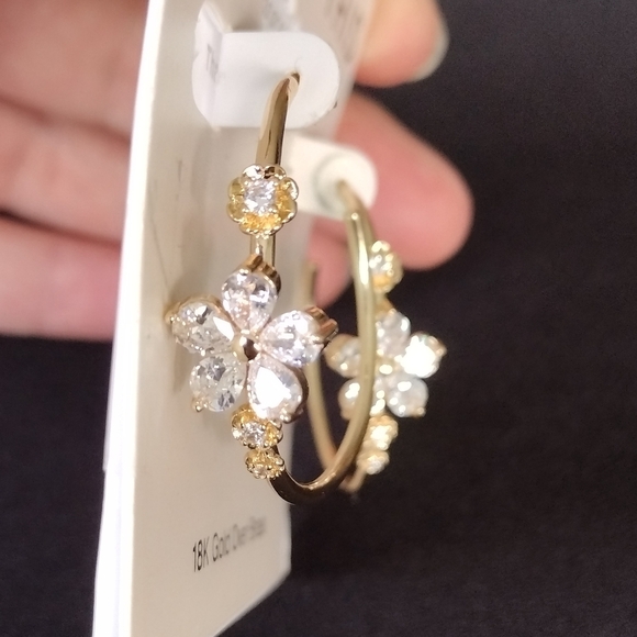 And Now This Gold Hoop Earrings with Crystal Floral Accents NWT - Picture 5 of 6